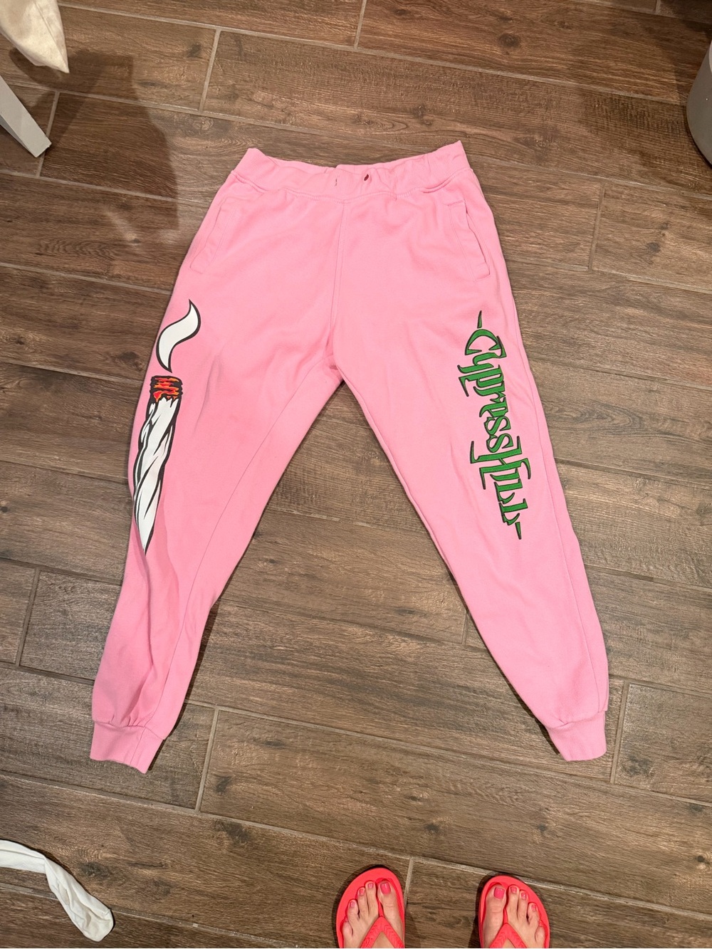 Pink Jogger Sweatpants with Green Side Script and Graphic